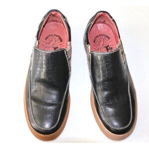 Rare John Fluvog Mett Black Croc-Embossed Leather Slip-On Sneakers Luxe Sole